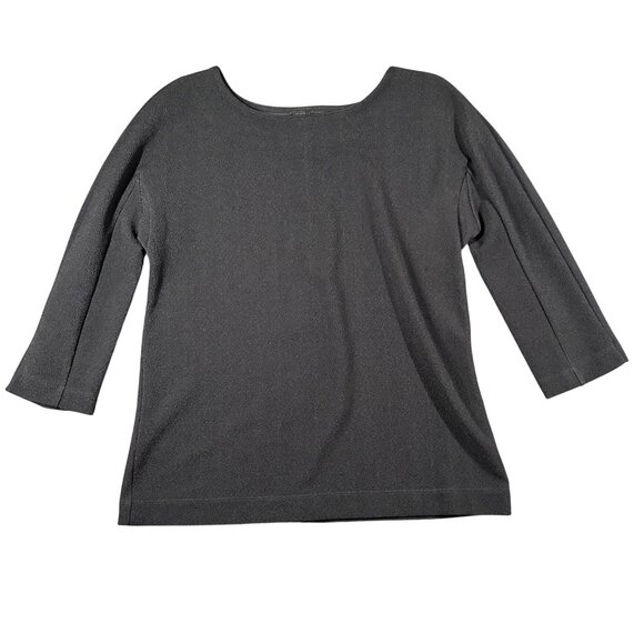 Ann Taylor Womens M Navy Blue Back Button 3/4 Sleeve Round Neck Blouse - Picture 1 of 9